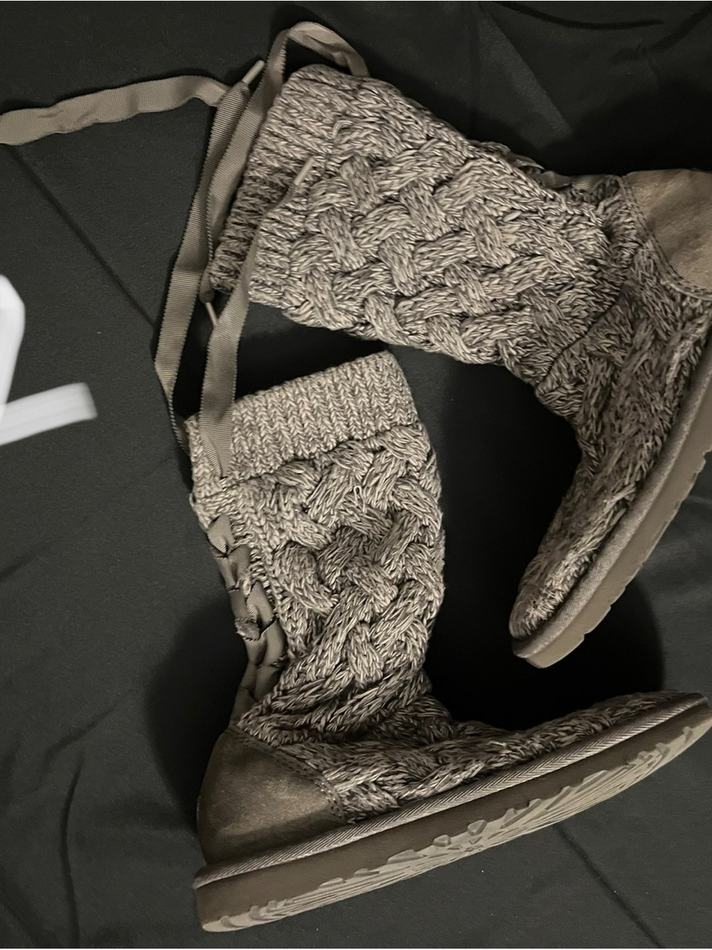 UGG Knit Cable-Sweater Pull-On Boots in grey